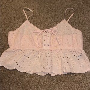 Light pink eyelet lace crop top, medium